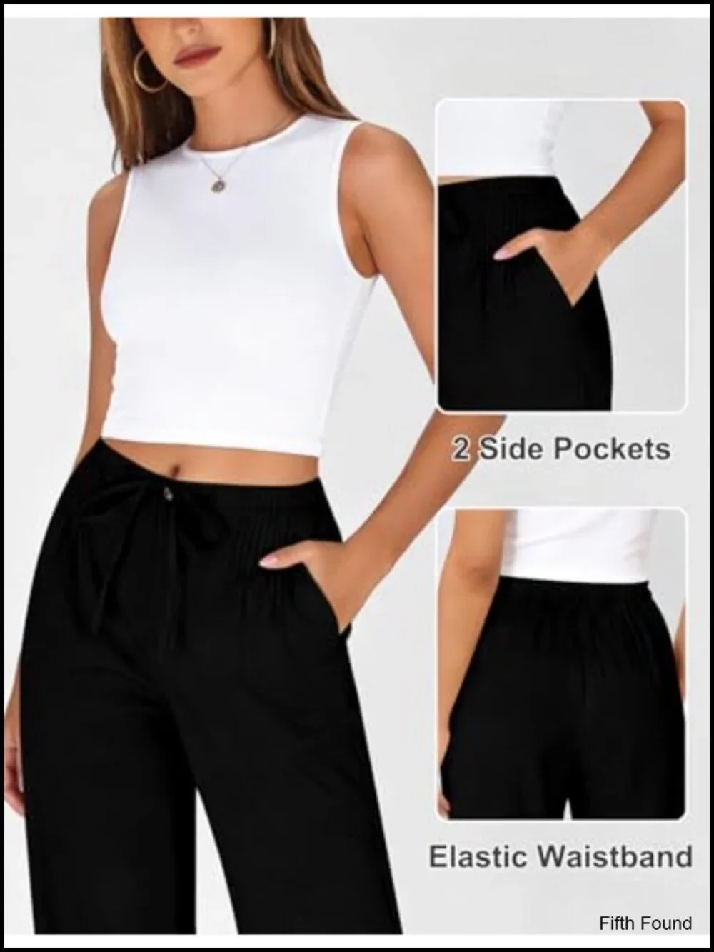 Wide Leg Linen Pants Drawstring Elastic Waist Cotton Blend Palazzos with Pockets